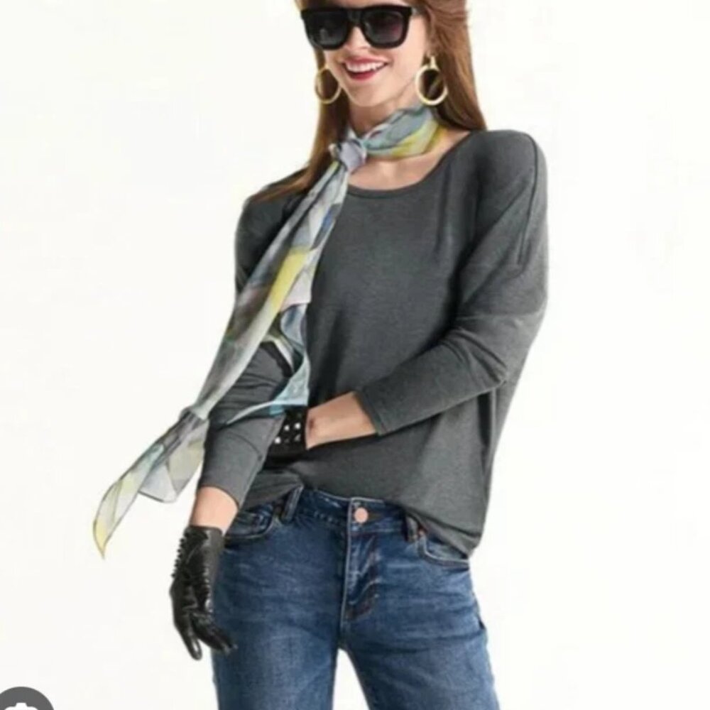 Cabi 4364 Cut Up Tee Shirt Charcoal Gray Long Sleeve Women's Tee Size Large